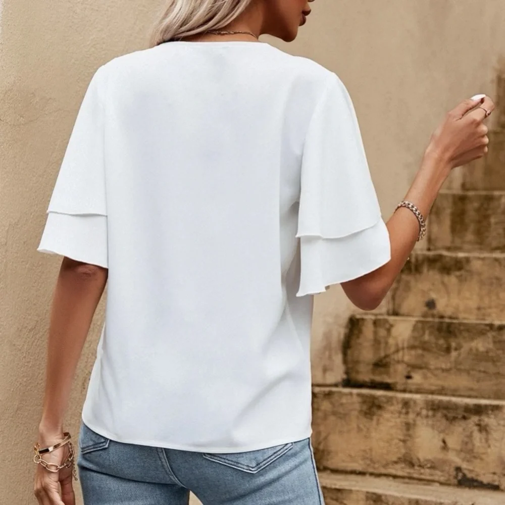 Luxe white tie front butterfly sleeve blouse - Picture 3 of 6